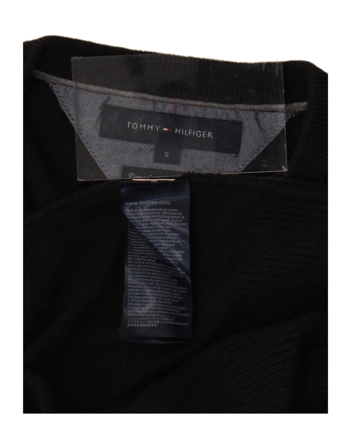 TOMMY HILFIGER Mens V-Neck Jumper Sweater Small Black Cotton