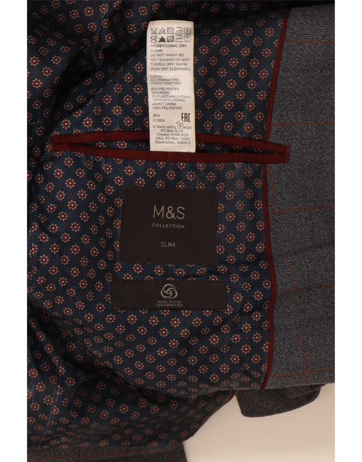 Marks & Spencer Mens Slim Fit 2 Button Blazer Jacket UK 36 Small Blue Check