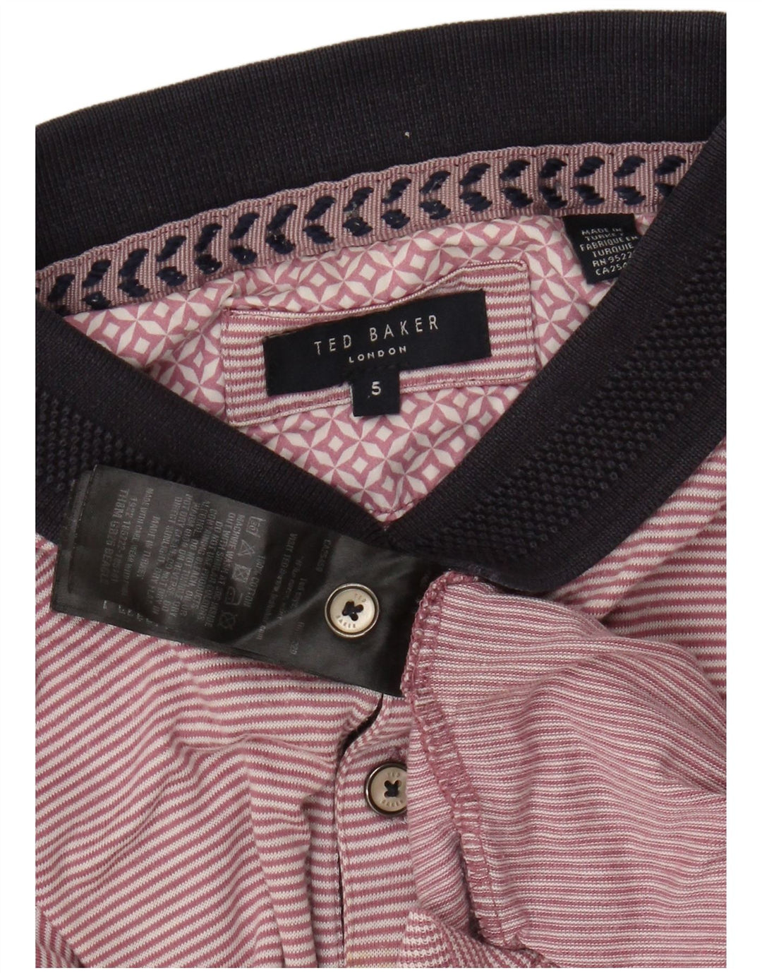 TED BAKER Mens Polo Shirt Size 5 XL Pink Pinstripe Cotton
