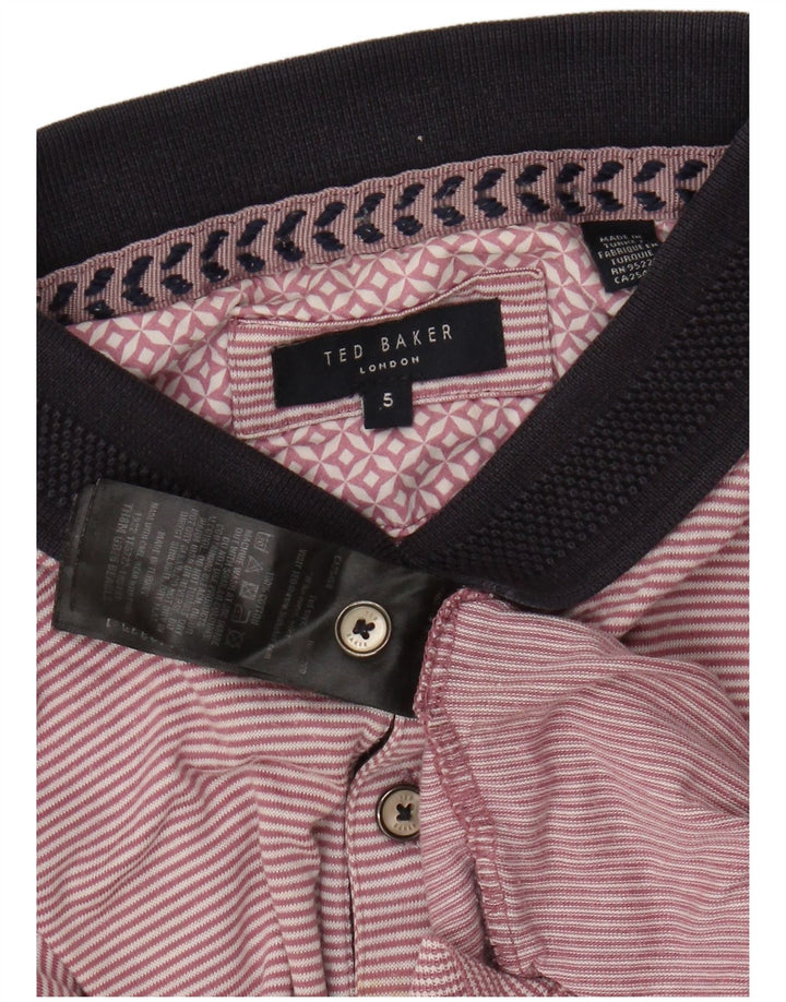 TED BAKER Mens Polo Shirt Size 5 XL Pink Pinstripe Cotton