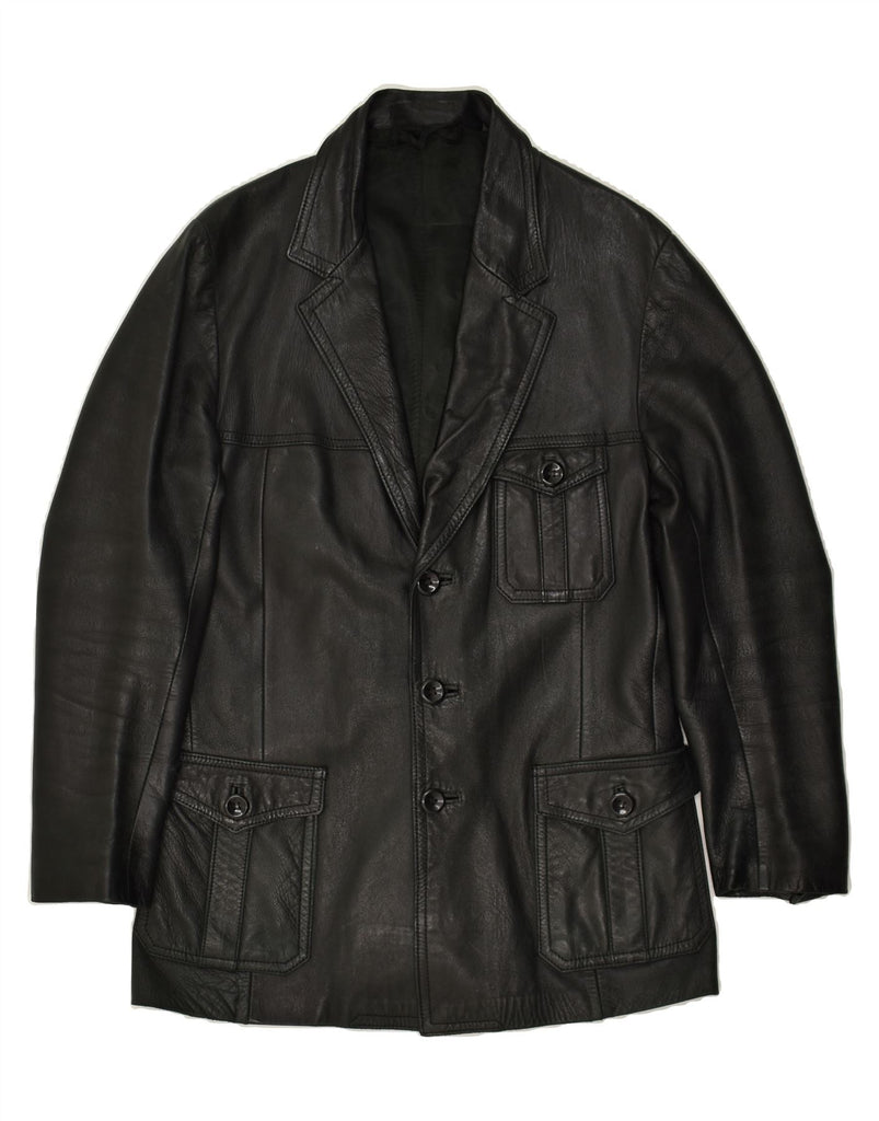 VINTAGE Mens Leather Jacket IT 50 Large Black | Vintage Vintage | Thrift | Second-Hand Vintage | Used Clothing | Messina Hembry 