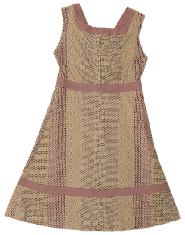 Vintage Womens Sleeveless A-Line Dress UK 12 Medium Off White Geometric