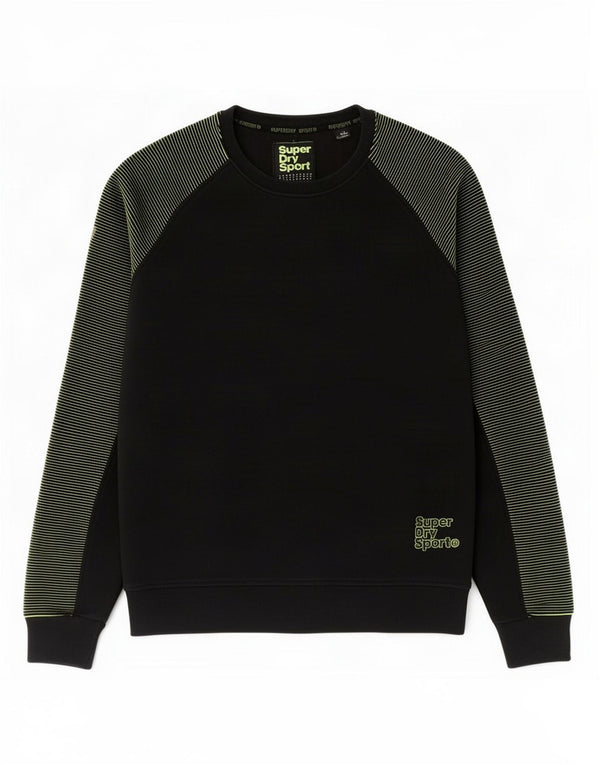 Superdry Womens Sweatshirt Jumper UK 12 Medium Black Striped Cotton