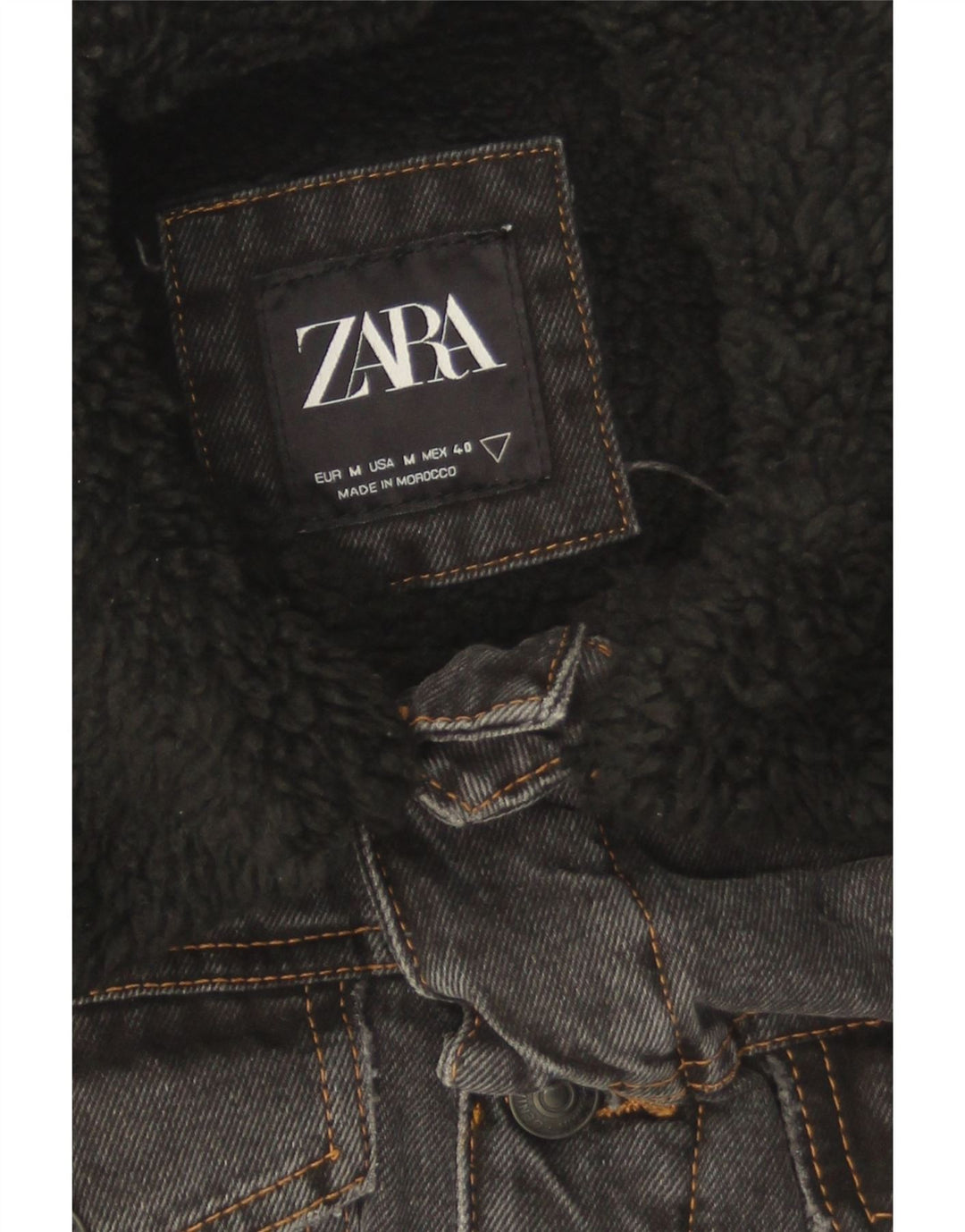 Zara Mens Sherpa Denim Jacket UK 38 Medium Grey