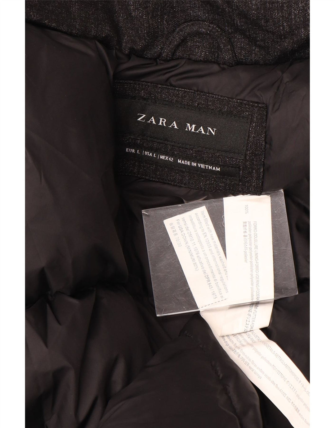 ZARA Mens Padded Coat UK 40 Large Black Polyester