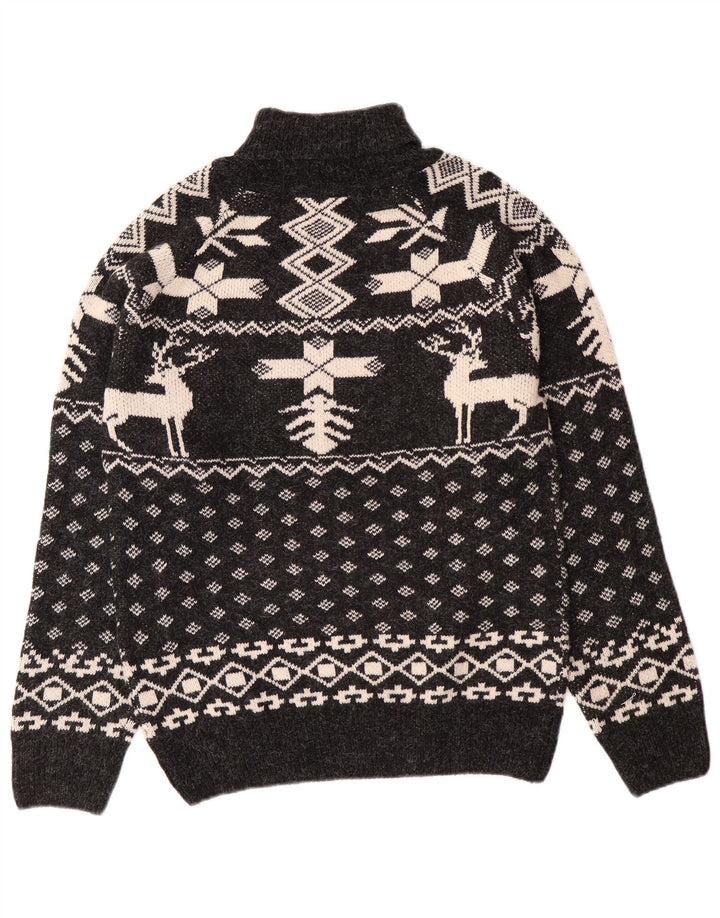 Aton Mens Turtle Neck Jumper Sweater Medium Black Fair Isle Christmas