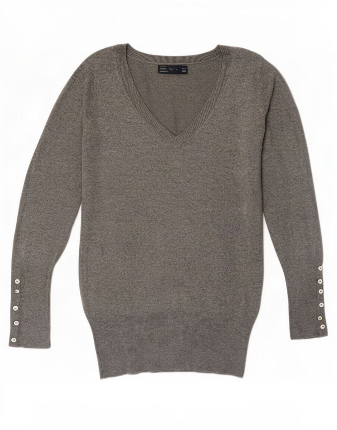 Zara Womens V-Neck Jumper Sweater UK 12 Medium Grey