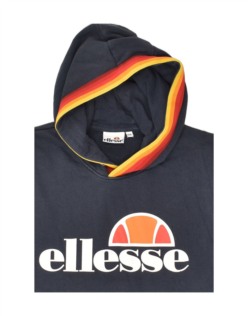 ELLESSE Boys Graphic Hoodie Jumper 13-14 Years Navy Blue Cotton | Vintage Ellesse | Thrift | Second-Hand Ellesse | Used Clothing | Messina Hembry 