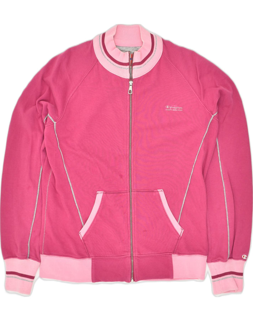 CHAMPION Womens Tracksuit Top Jacket UK 16 Large Pink Cotton | Vintage Champion | Thrift | Second-Hand Champion | Used Clothing | Messina Hembry 