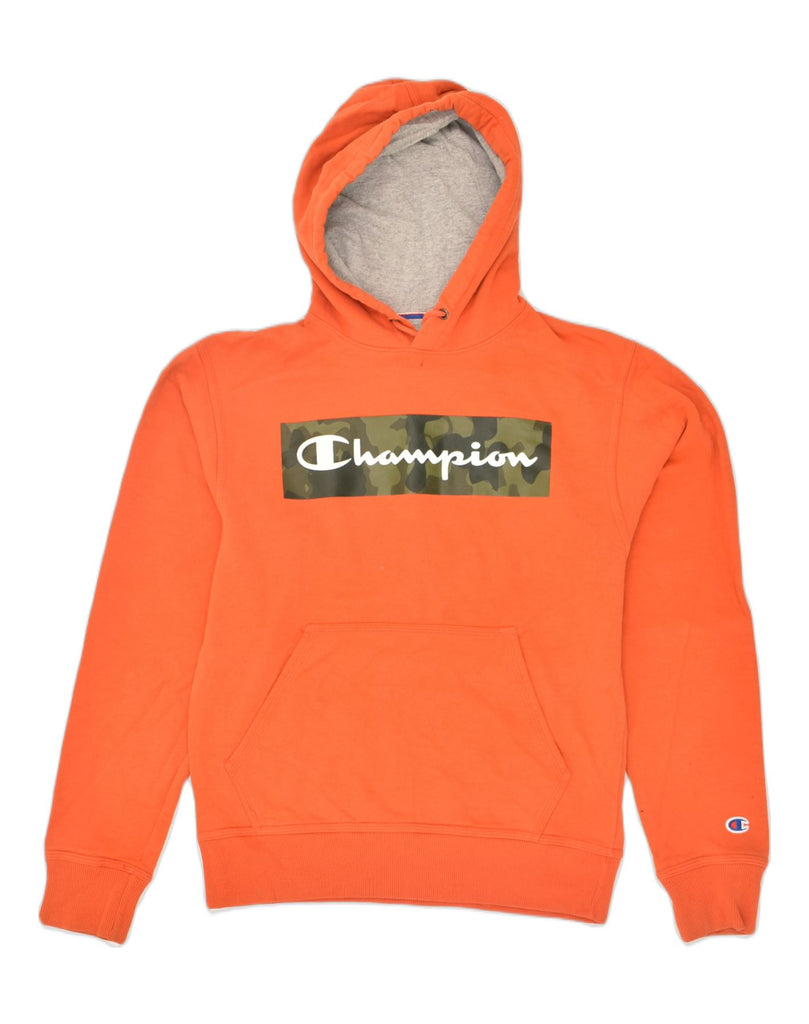 CHAMPION Mens Graphic Hoodie Jumper Small Orange Cotton | Vintage Champion | Thrift | Second-Hand Champion | Used Clothing | Messina Hembry 