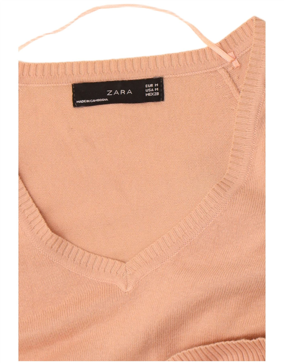 Zara Womens Crop V-Neck Jumper Sweater UK 12 Medium Pink