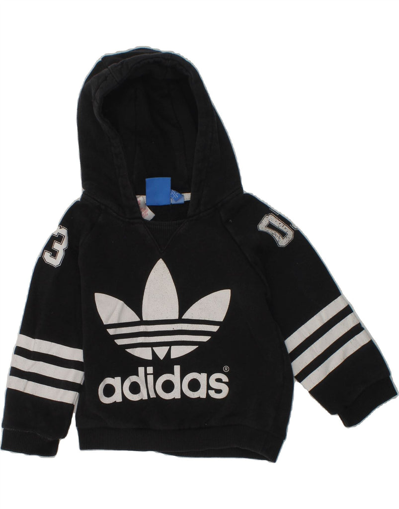 ADIDAS Baby Boys Graphic Hoodie Jumper 9-12 Months Black Cotton | Vintage Adidas | Thrift | Second-Hand Adidas | Used Clothing | Messina Hembry 