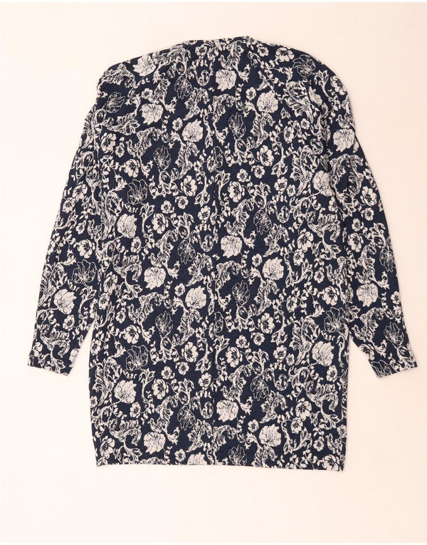 Zara Womens Long Sleeve Oversized Shift Dress UK 10 Small Navy Blue Floral