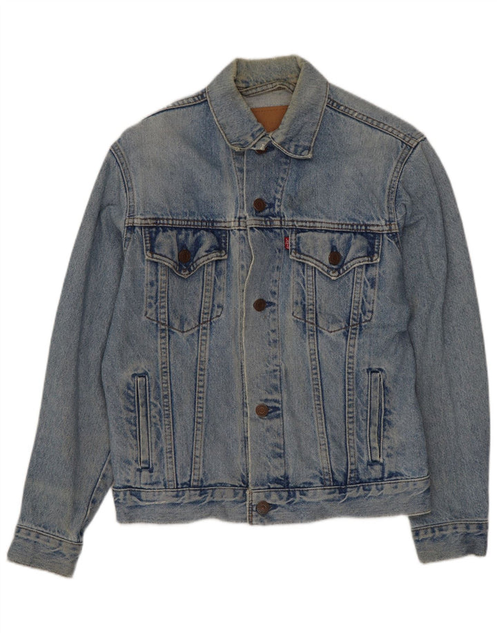LEVI'S Womens Crop Denim Jacket UK 14 Large Blue Cotton