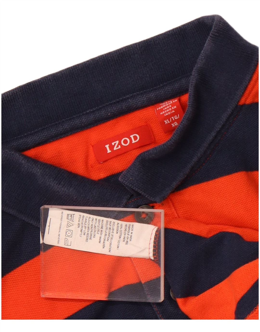 Izod Mens Polo Shirt XL Orange Striped Cotton