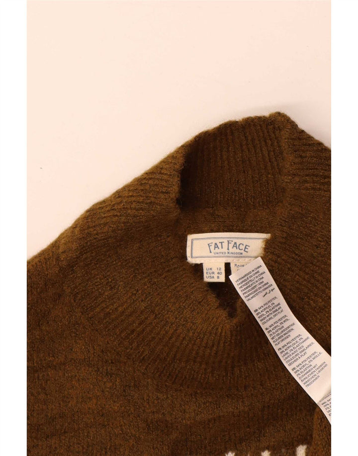 Fat Face Womens Turtle Neck Jumper Sweater UK 12 Medium Khaki Fair Isle