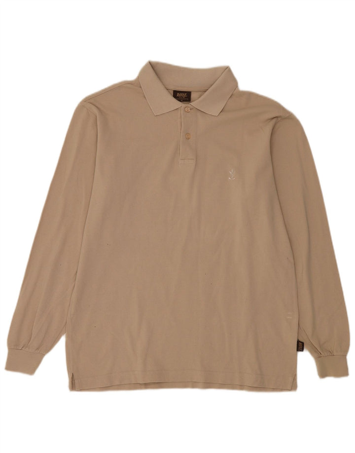Rifle Mens Long Sleeve Polo Shirt Medium Beige Cotton