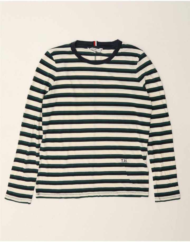 Tommy Hilfiger Mens Top Long Sleeve Small Green Striped Lyocell