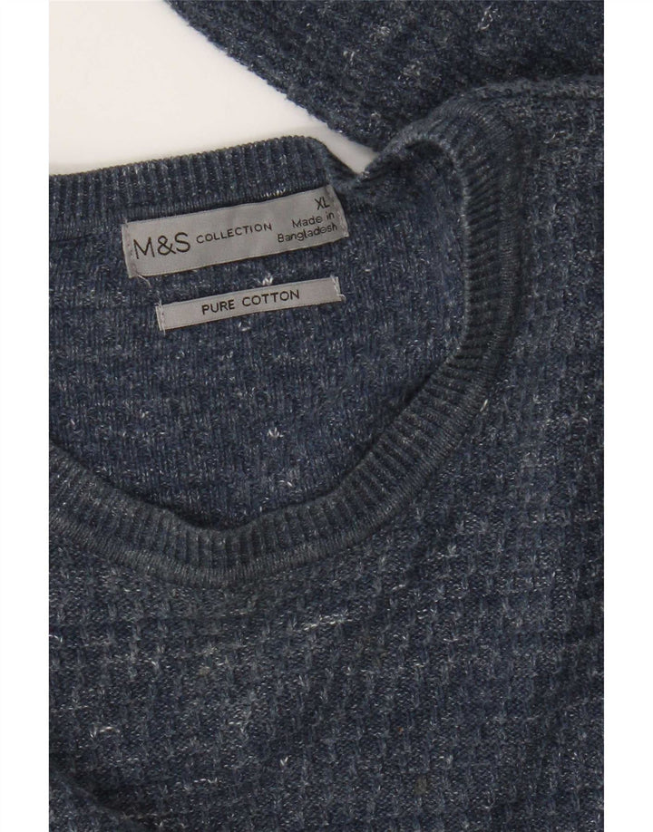 Marks & Spencer Mens Crew Neck Jumper Sweater XL Blue Flecked Cotton