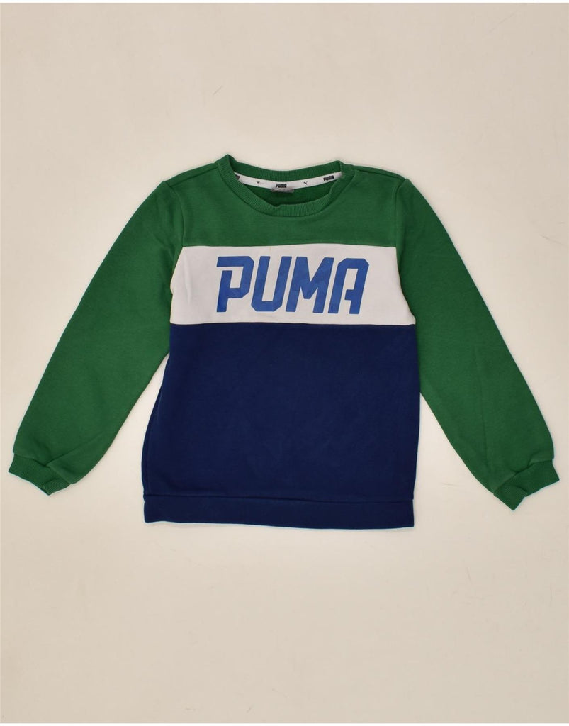 PUMA Boys Graphic Sweatshirt Jumper 7-8 Years Green Colourblock Polyester | Vintage Puma | Thrift | Second-Hand Puma | Used Clothing | Messina Hembry 