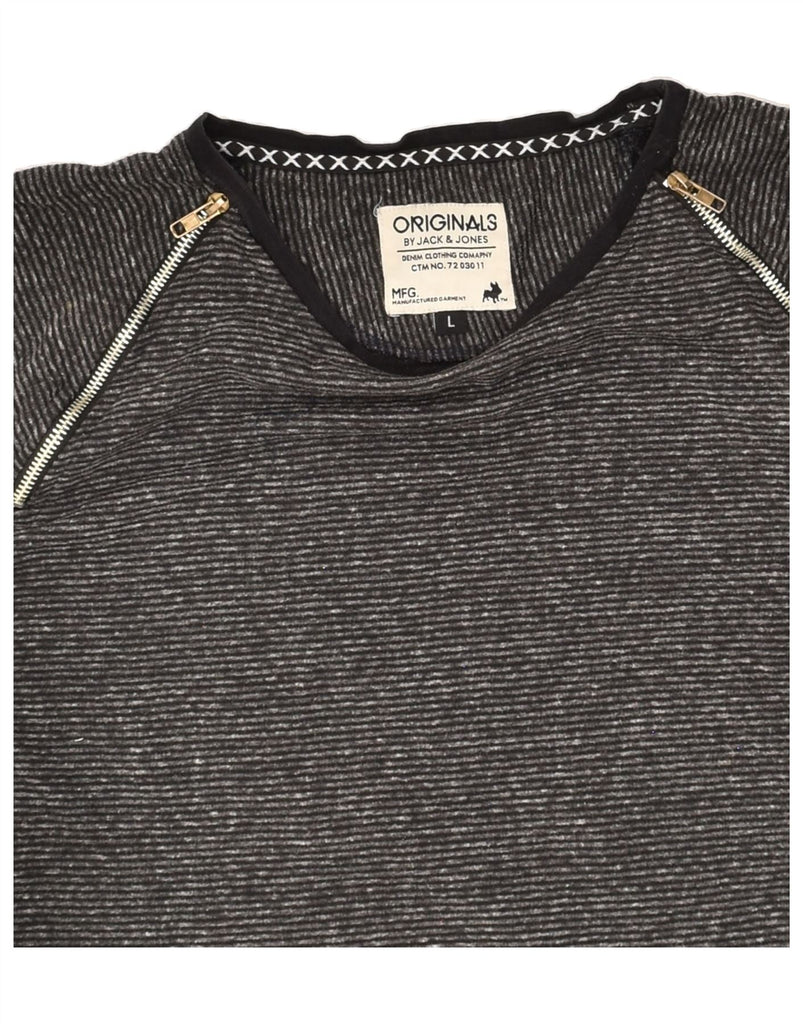 JACK & JONES Womens Fleece Jumper UK 14 Large Grey Striped | Vintage Jack & Jones | Thrift | Second-Hand Jack & Jones | Used Clothing | Messina Hembry 