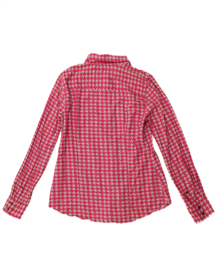 J. CREW Womens Flannel Shirt UK 10 Small Pink Houndstooth Cotton