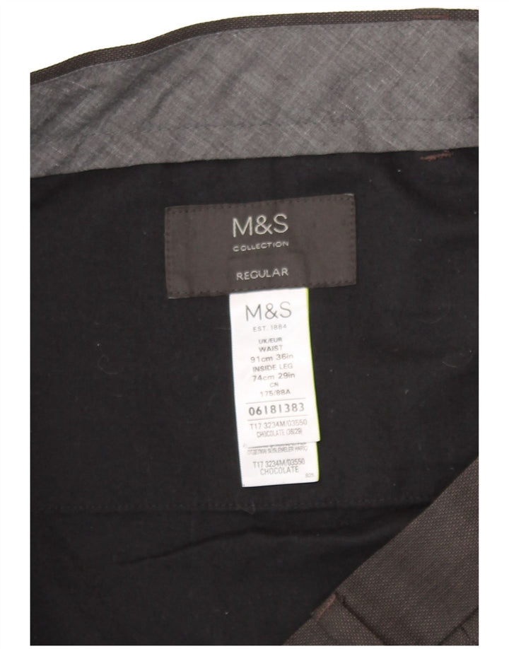 Marks & Spencer Mens Regular Fit Casual Trousers W36 L29 Brown Polyester