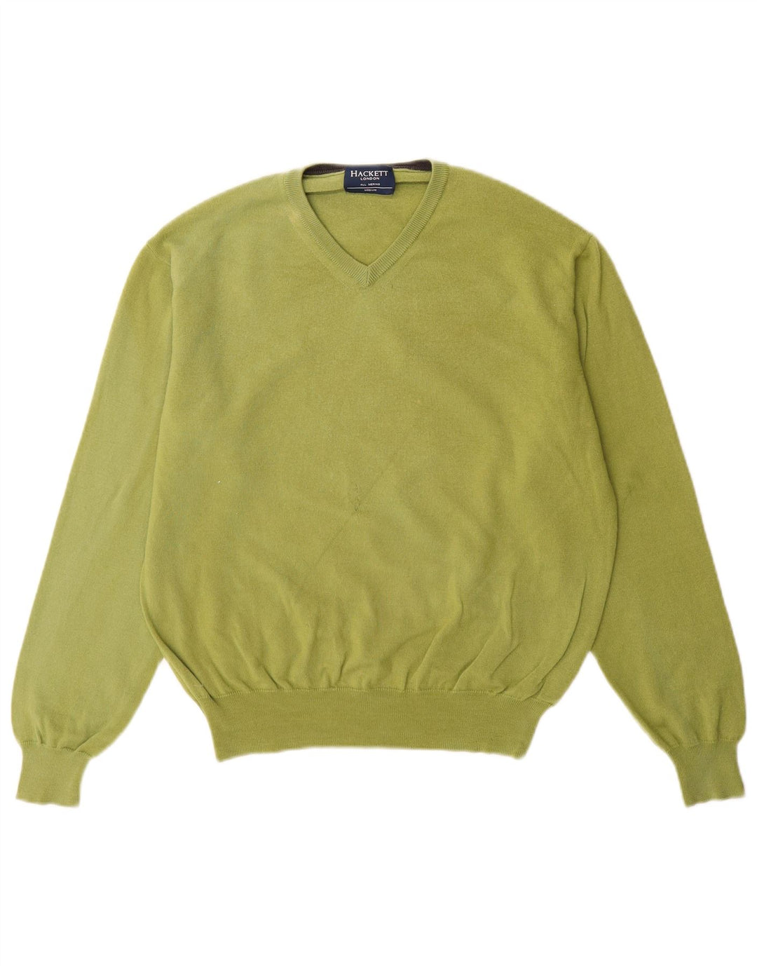 Hackett Mens V-Neck Jumper Sweater Medium Green Merino Wool