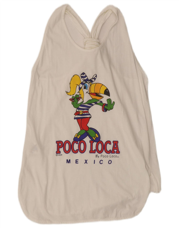 Vintage Womens Graphic Vest Top UK 16 Large White Cotton
