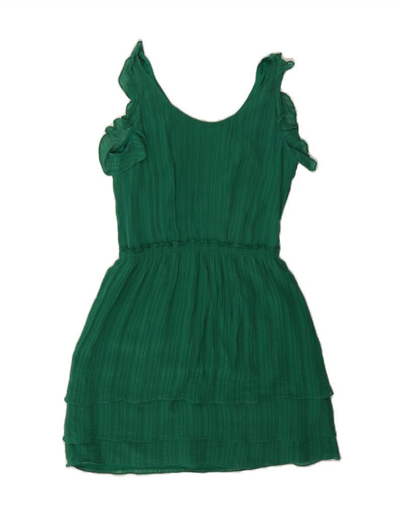MASSIMO DUTTI Womens Sleeveless A-Line Dress EU 42 Large Green Pinstripe Vintage Massimo Dutti and Second-Hand Massimo Dutti from Messina Hembry 