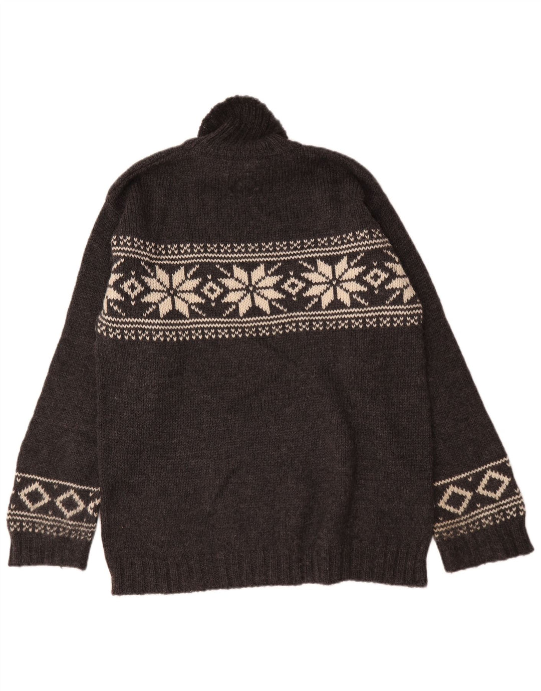 L.O.G.G Mens Roll Neck Jumper Sweater Medium Grey Fair Isle Wool