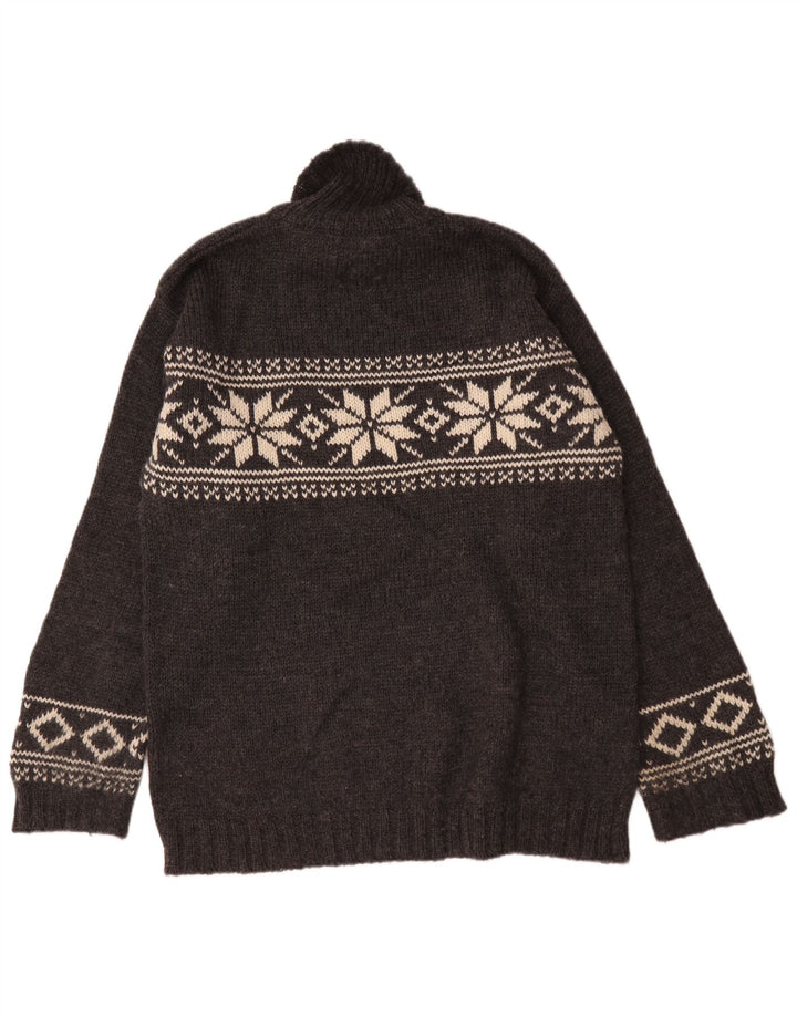 L.O.G.G Mens Roll Neck Jumper Sweater Medium Grey Fair Isle Wool