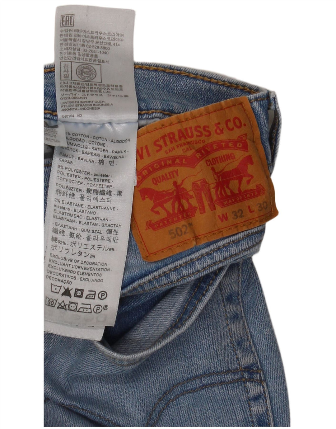 Levi's Mens 502 Tapered Jeans  W32 L30 Blue Cotton