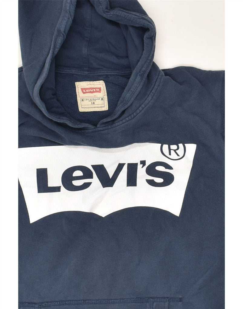 LEVI'S Boys Graphic Hoodie Jumper 15-16 Years Navy Blue Cotton | Vintage Levi's | Thrift | Second-Hand Levi's | Used Clothing | Messina Hembry 