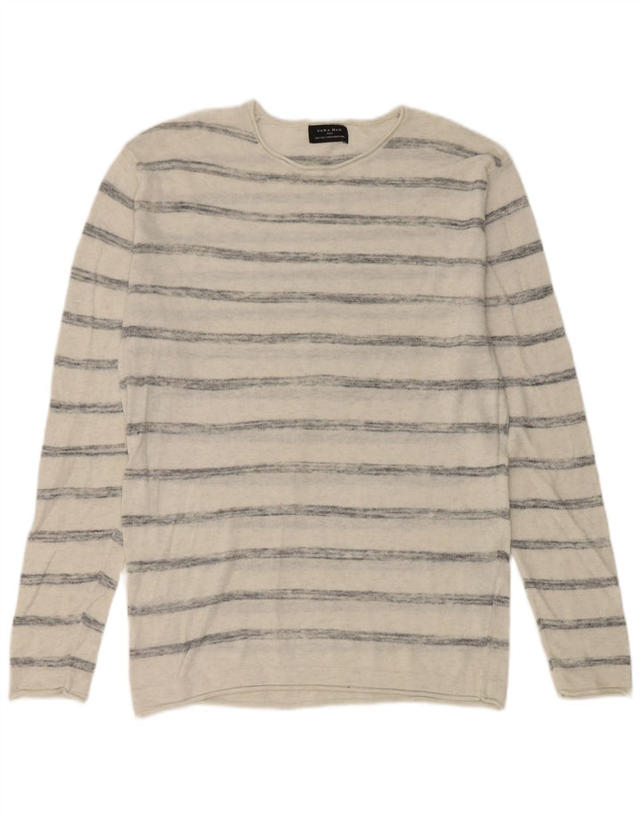Zara Mens Top Long Sleeve Small White Striped Cotton