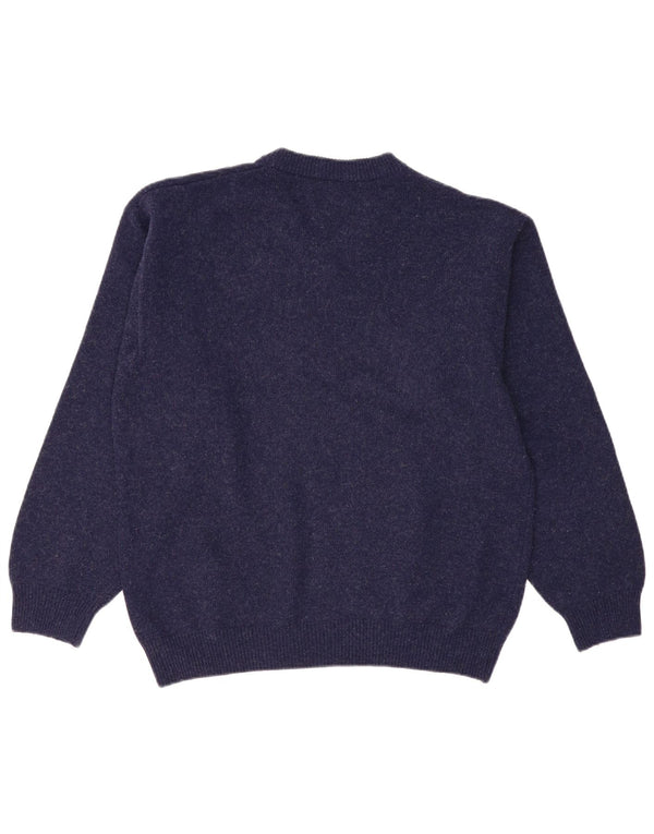 Marlboro Classics Mens V-Neck Jumper Sweater Large Navy Blue Lambswool