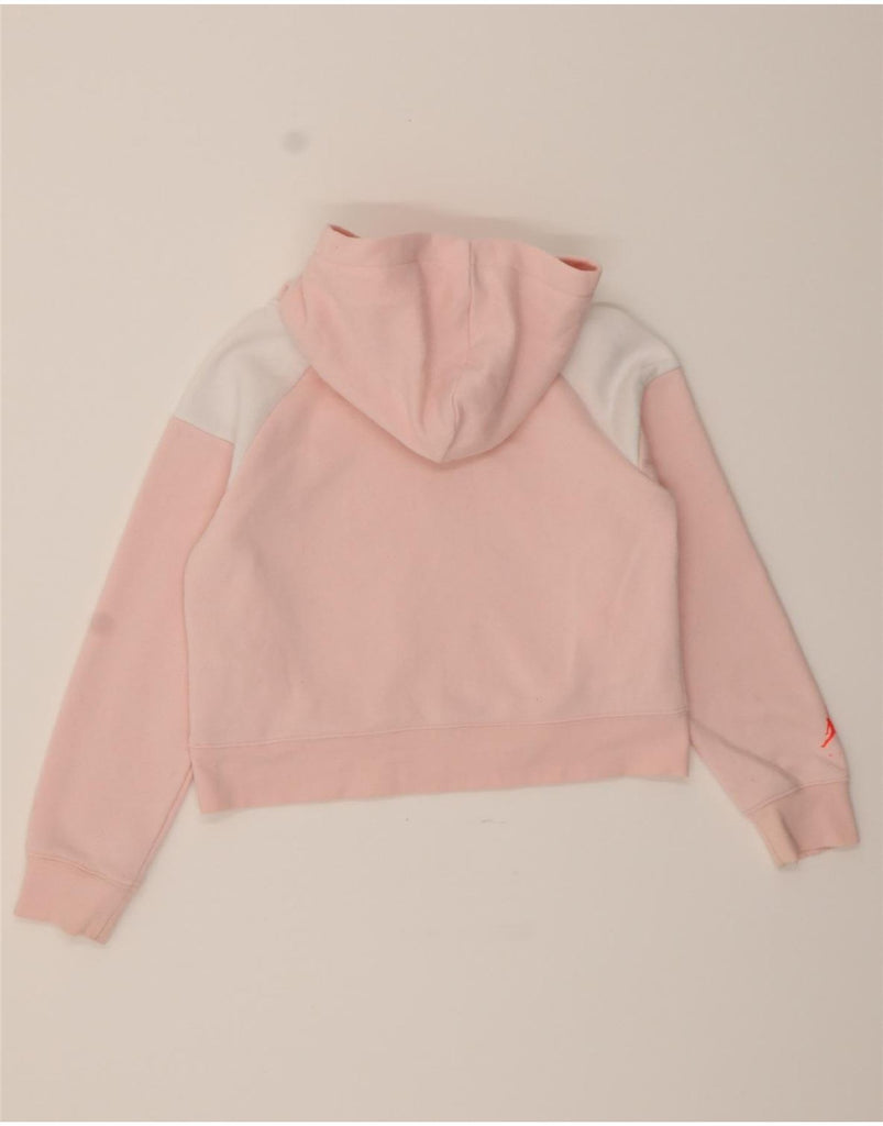 JORDAN Girls Crop Hoodie Jumper 10-11 Years Medium Pink Colourblock Vintage Jordan and Second-Hand Jordan from Messina Hembry 