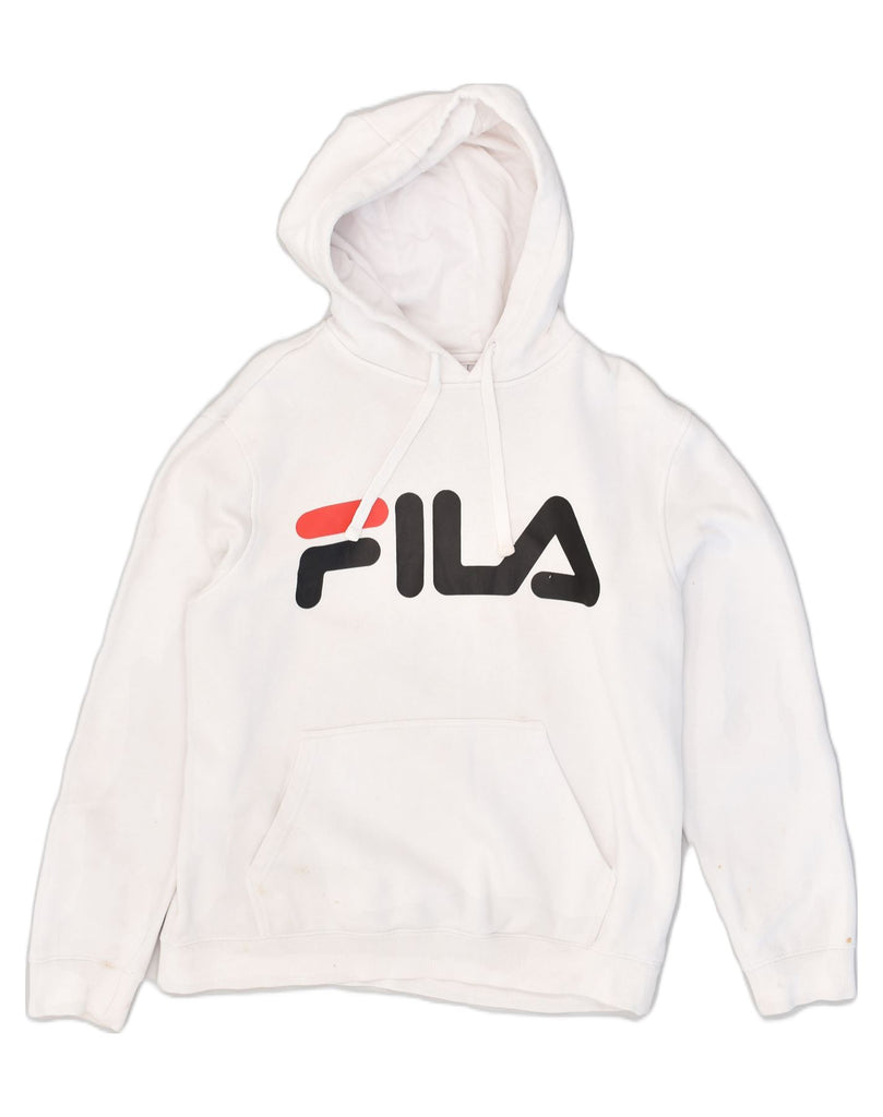 FILA Mens Graphic Hoodie Jumper XS White Cotton | Vintage Fila | Thrift | Second-Hand Fila | Used Clothing | Messina Hembry 