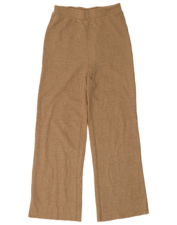 Zara Womens Flare Tracksuit Trousers UK 10 Small Beige Cotton