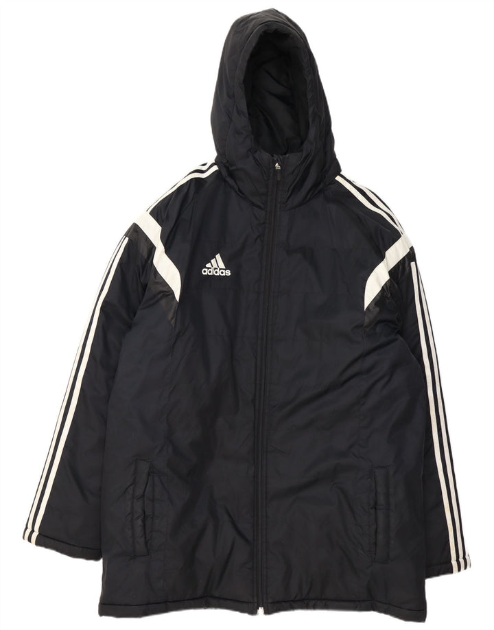 Adidas Mens Hooded Padded Jacket UK 42 XL Black Colourblock Polyester