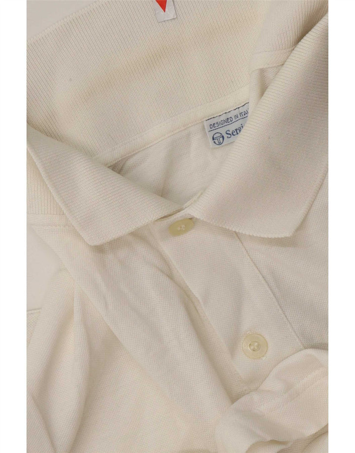 Sergio Tacchini Mens Polo Shirt Medium White Geometric Cotton
