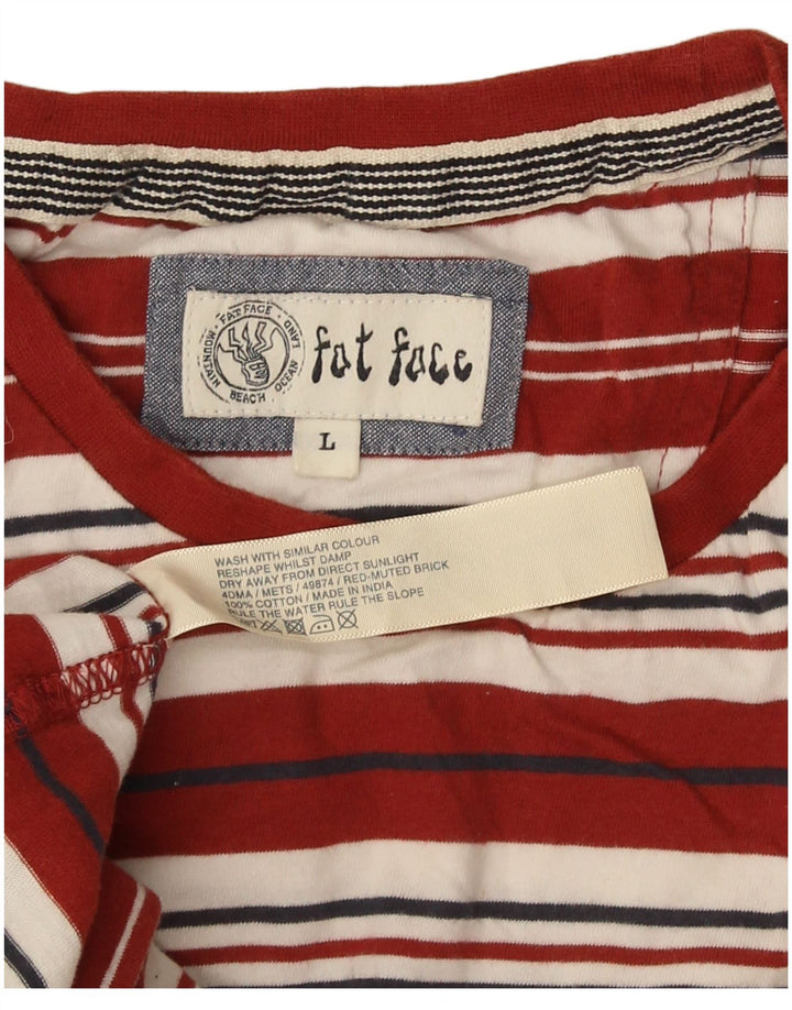 Fat Face Mens T-Shirt Top Large Red Striped Cotton