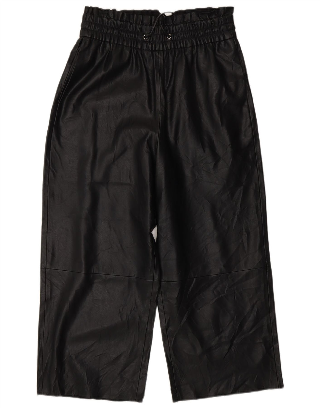 ZARA Womens Crop Wide Leg Faux Leather Trousers XS W25 L20 Black