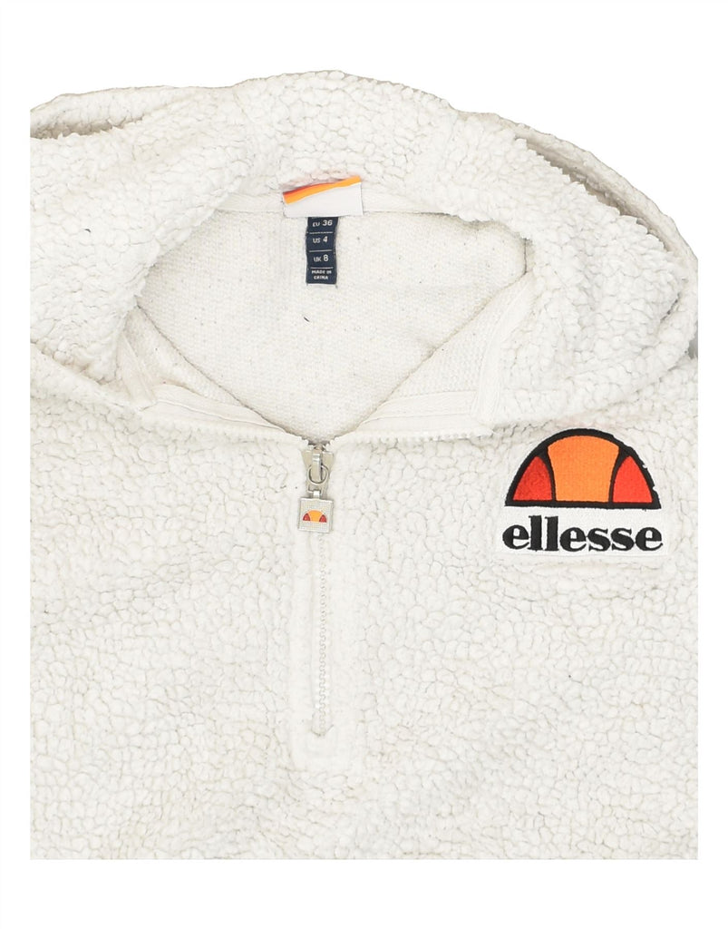 ELLESSE Womens Fleece Zip Neck Hoodie Jumper UK 8 Small White Polyester | Vintage Ellesse | Thrift | Second-Hand Ellesse | Used Clothing | Messina Hembry 