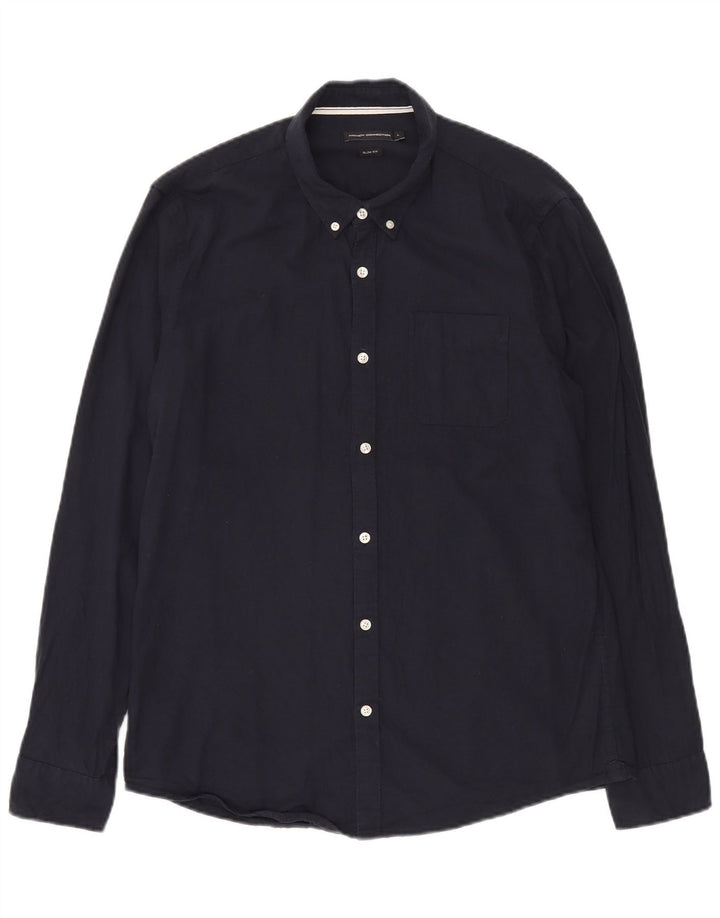 FRENCH CONNECTION Mens Slim Fit Shirt Large Navy Blue Cotton
