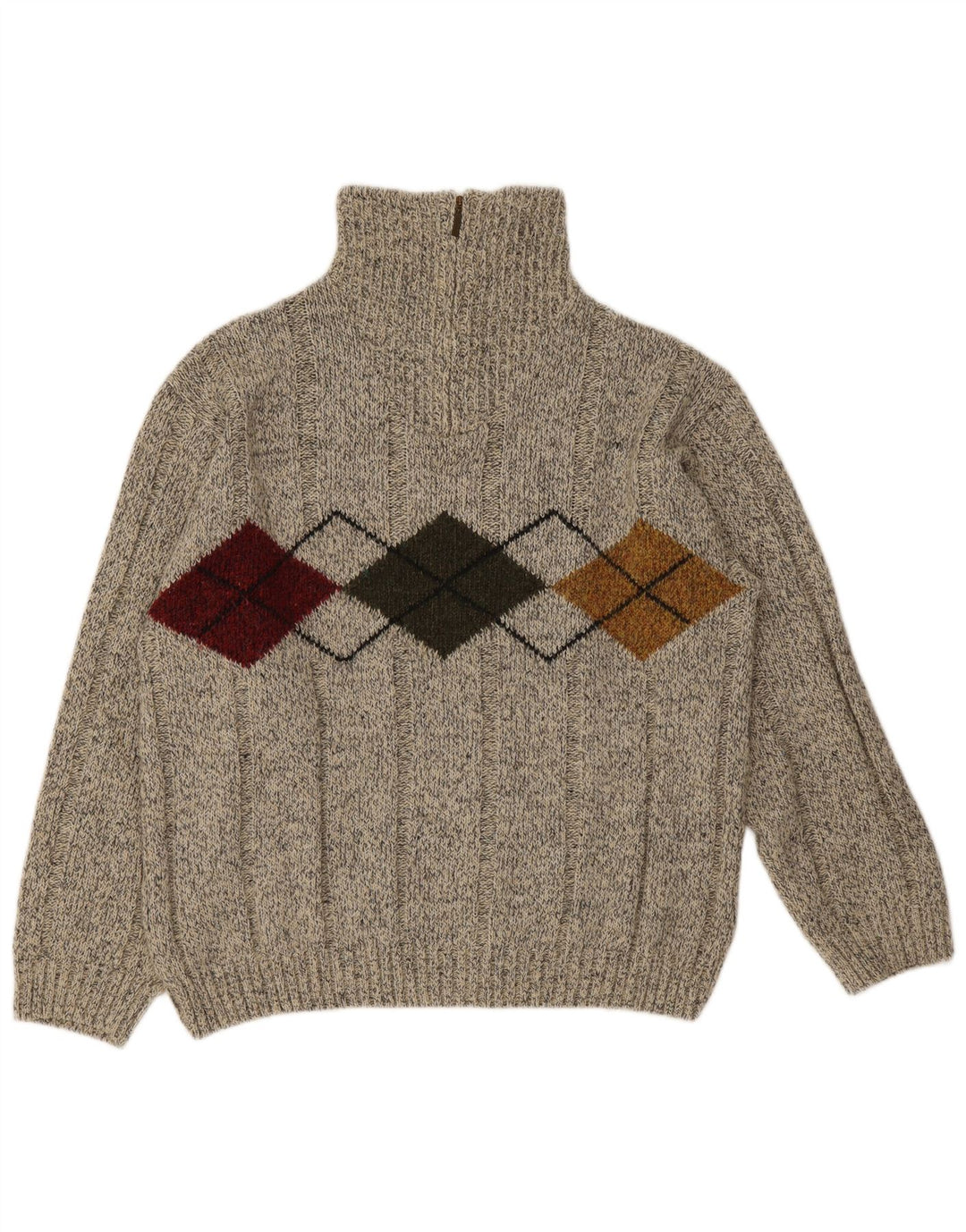 Monte Carlo Mens Zip Neck Jumper Sweater IT 52 Large Grey Argyle/Diamond