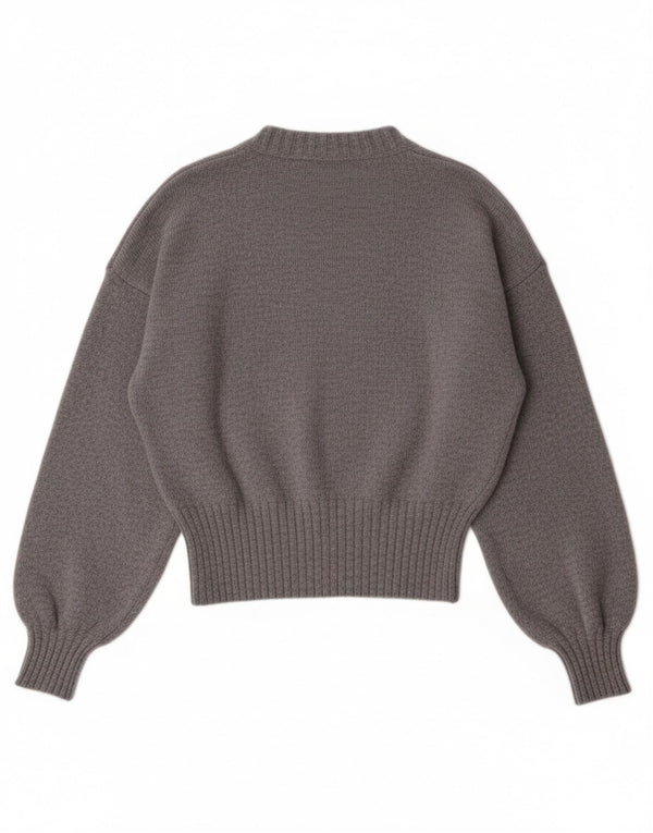 Benetton Womens Crop Boat Neck Jumper Sweater UK 10 Small Grey Wool