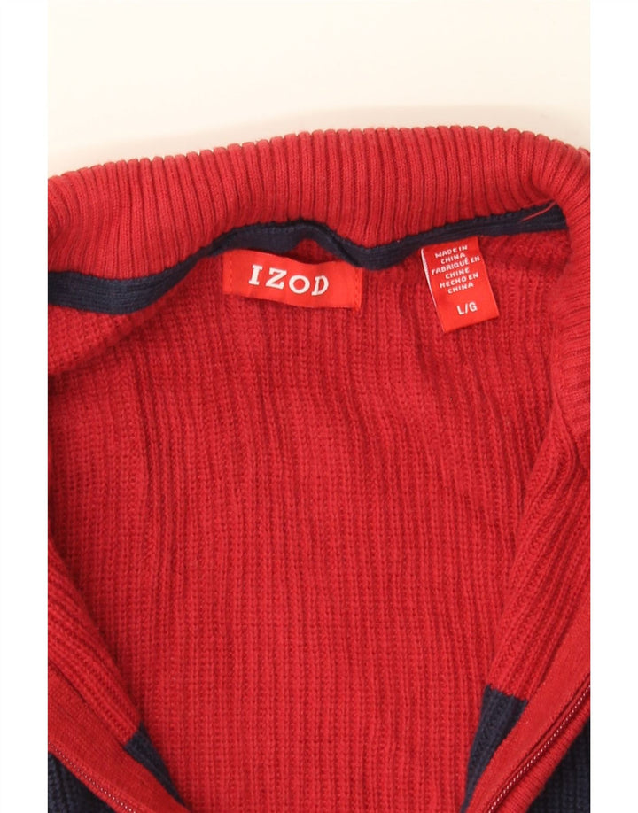 IZOD Mens Zip Neck Jumper Sweater Large Red Colourblock Cotton Vintage Izod and Second-Hand Izod from Messina Hembry 