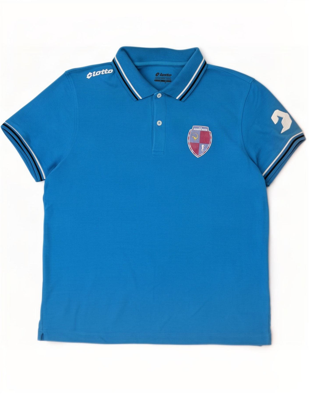 Lotto Mens Polo Shirt Large Blue Striped Cotton