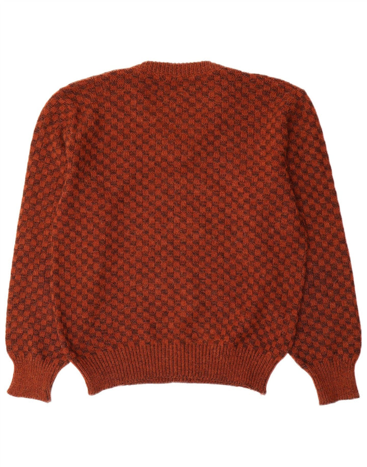 Vintage Mens V-Neck Jumper Sweater Small Brown Geometric